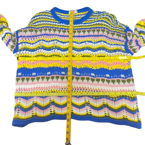 C+D+M‎ Crochet Muti-Color Bohemian Sweater Flared Sleeve Scallop Hem Size Medium - Picture 6 of 16
